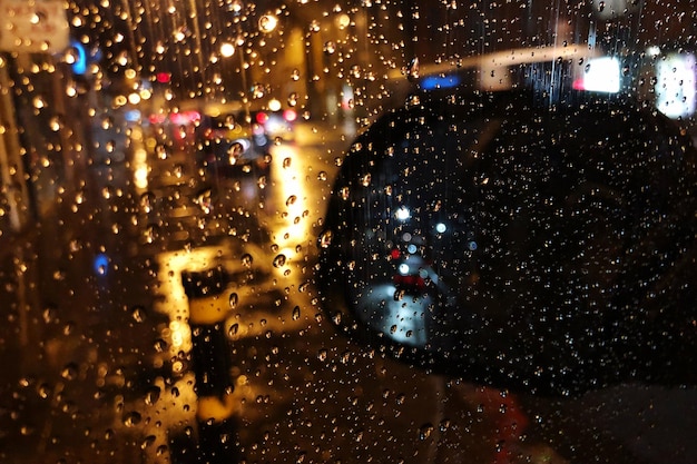 Close-up of wet car window in rainy season