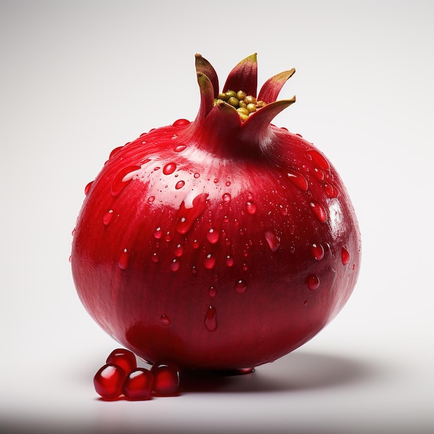 Close up of a wet red pomegranate