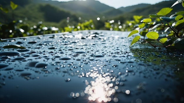 Foto da vicino una superficie bagnata con gocce d'acqua