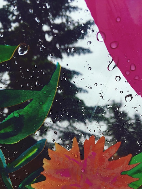 Photo close-up of wet window during rainy season