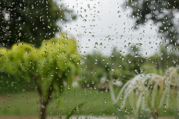 Close-up of wet window during rainy season