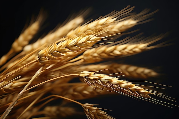 Close up of wheat ears on dark background