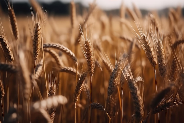 Close up of wheat ears field of wheat in a summer day AI generated