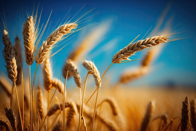 Photo close up of a wheat field against a blue sky