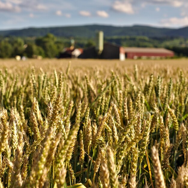 Foto close-up di un campo di grano contro il cielo