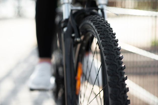 Close-up wheel of the bike