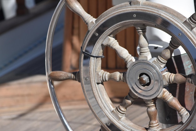 Close-up of wheel in boat