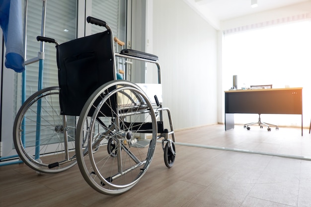 close up on wheelchair in doctor clinic