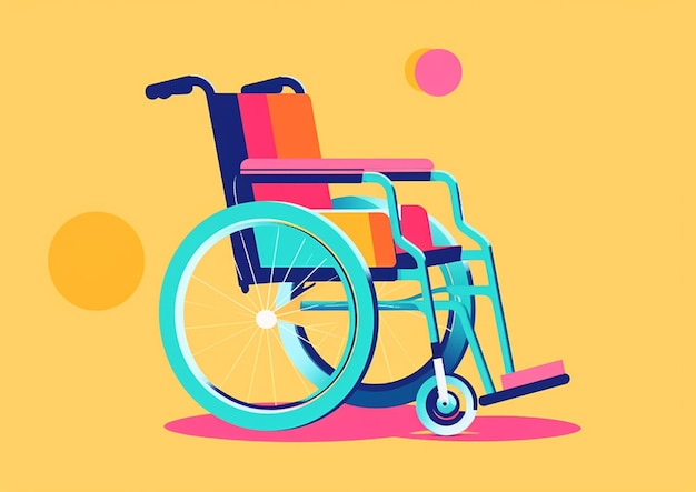 A close up of a wheelchair with a wheel chair on a yellow background generative ai