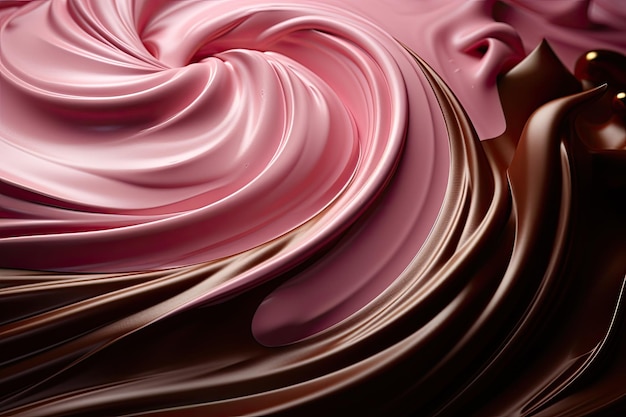 Close up of a whipped pink vanila and chocolate swirl