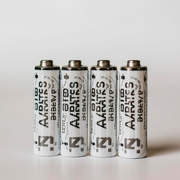 Close up white AA batteries over white background