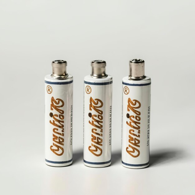 Close up white AA batteries over white background