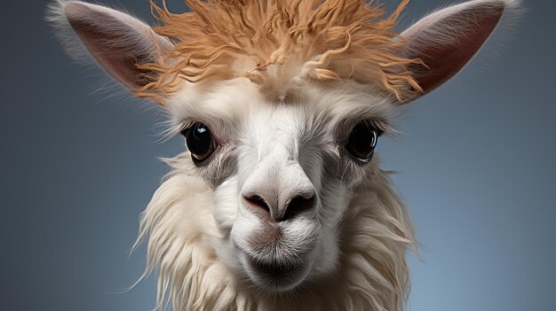 close up white alpaca whit solid background