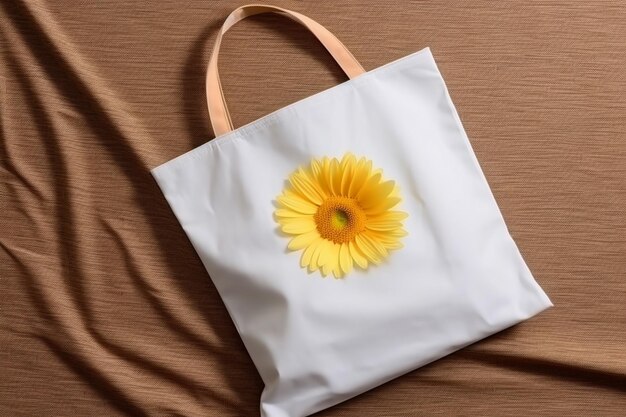 A close up of a white bag with a yellow flower on it generative ai