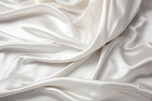 Close up of White Bed Sheets with Texture Background of Bedding Fabric and Clothes with Copy Space