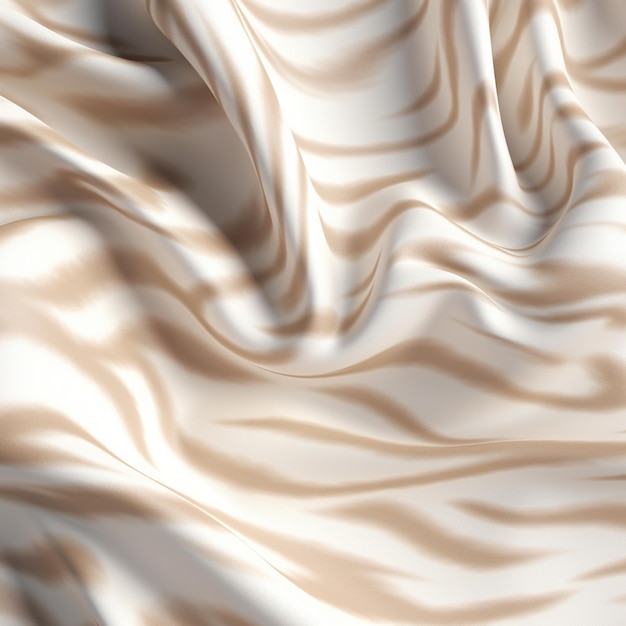 Близкий взгляд на белую и коричневую шелковую ткань с генеративным рисунком