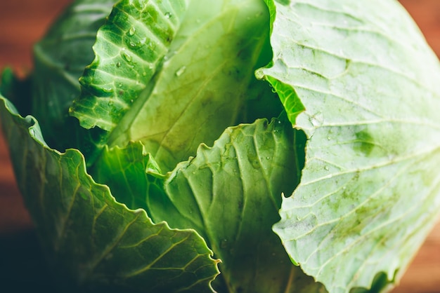 Close Up of White Cabbage on Wooden Surface