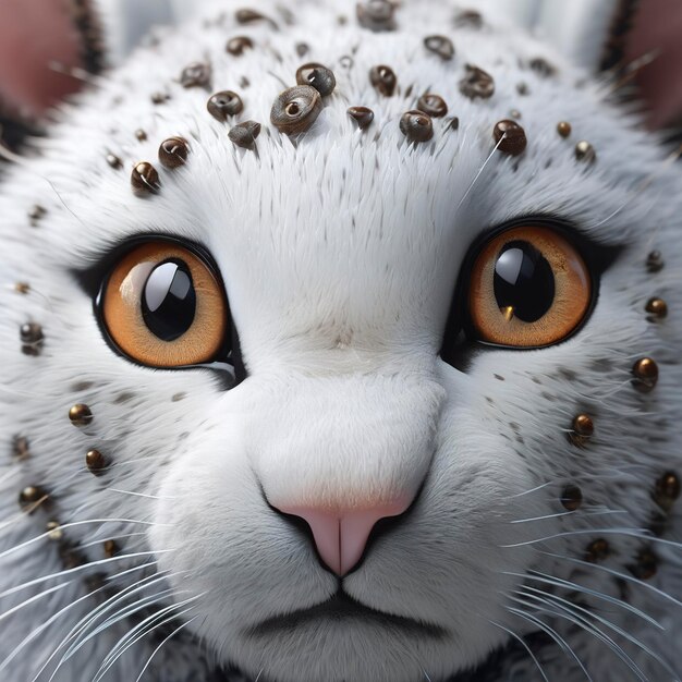 Photo close up of a white cat head on a gray backgroundclose up of a white cat