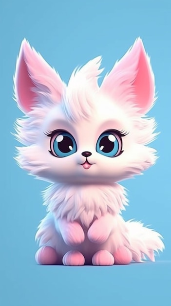 A close up of a white cat with blue eyes sitting on a blue surface generative ai