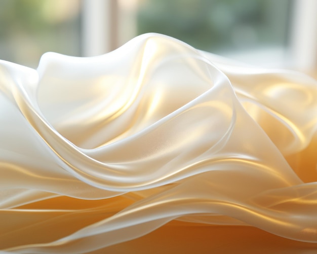 a close up of a white cloth on a table in front of a window