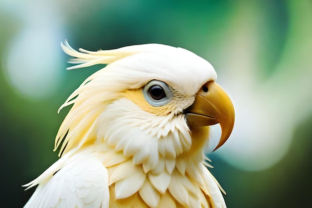 A close up of a white cockatoo bird