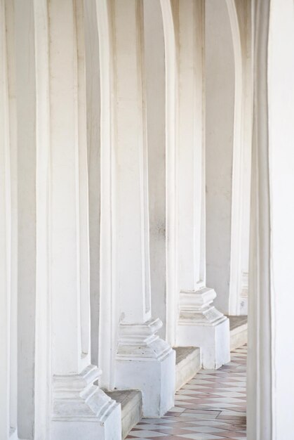 Photo close-up of white colonnade in empty corridor