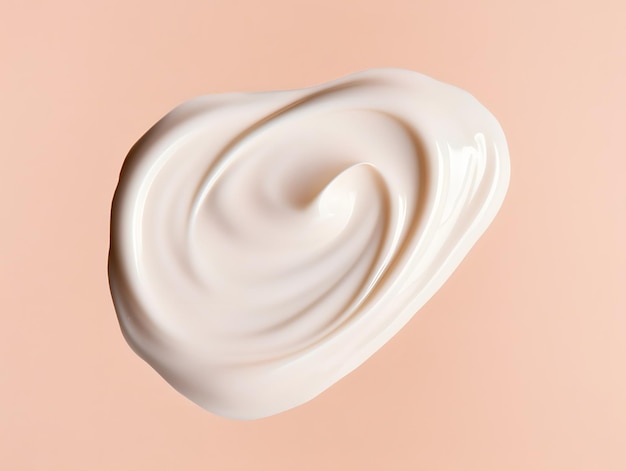 Close up of white cream on beige background Smear of moisturizer Lotion swatch Beauty skin care