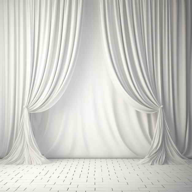 a close up of a white curtain with a white floor generative ai