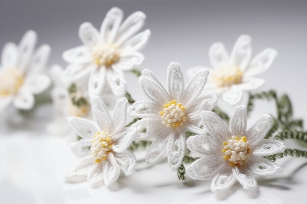 A close up of a white daisy headband