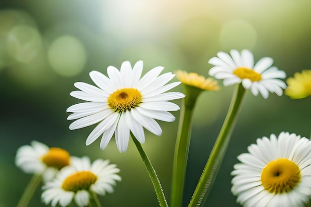 A close up of a white daisy with the sun shining through the background