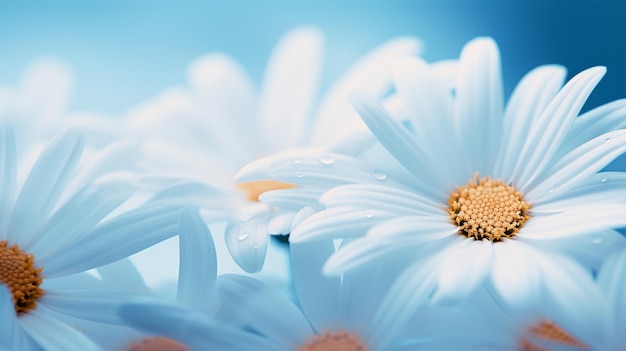 close up of a white daisy with a yellow center in the style of dark skyblue and light aquamarine