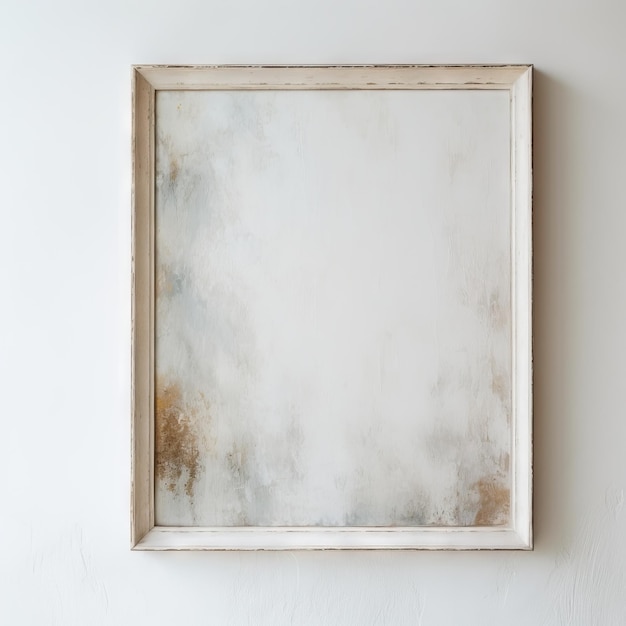 close up white faded vertical vintage painting frame in a vintage modern white