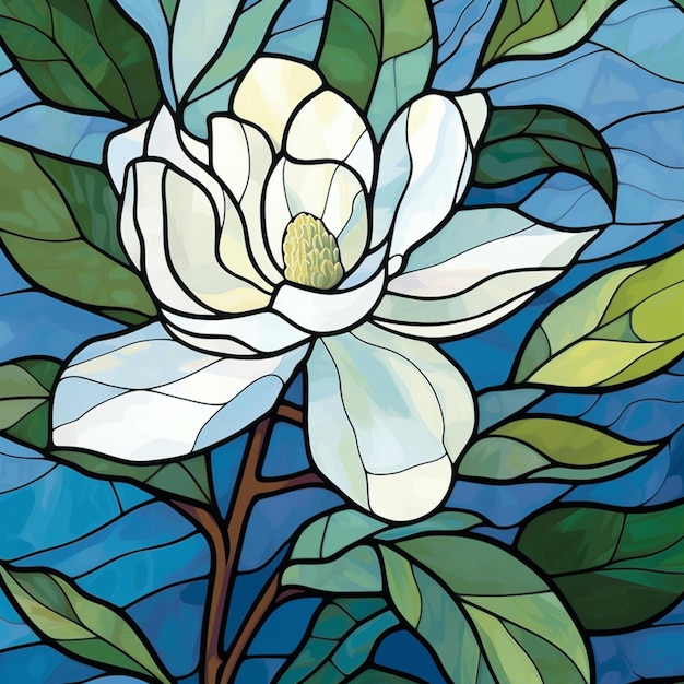 A close up of a white flower on a blue background generative ai