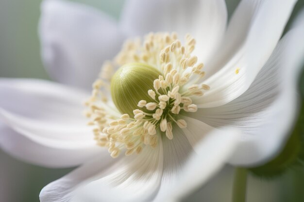 A close up of a white flower with a green center generative AI