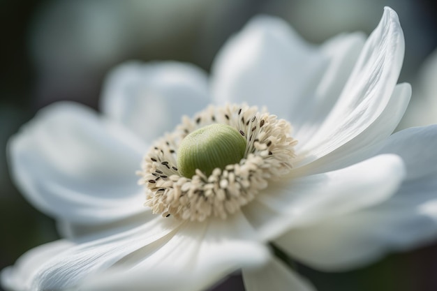 A close up of a white flower with a green center generative AI