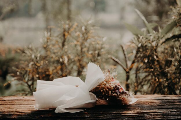 Photo close-up of white flowers on table