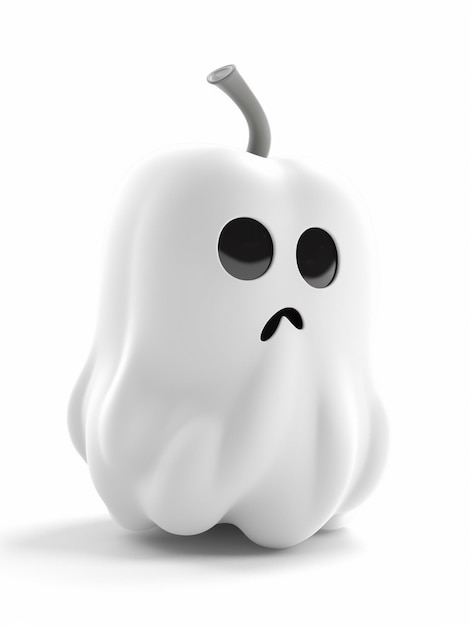 a close up of a white ghost pumpkin with a sad face generative ai