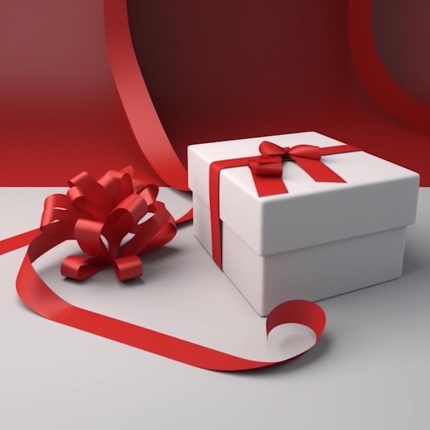 A close up of a white gift box with a red ribbon generative ai