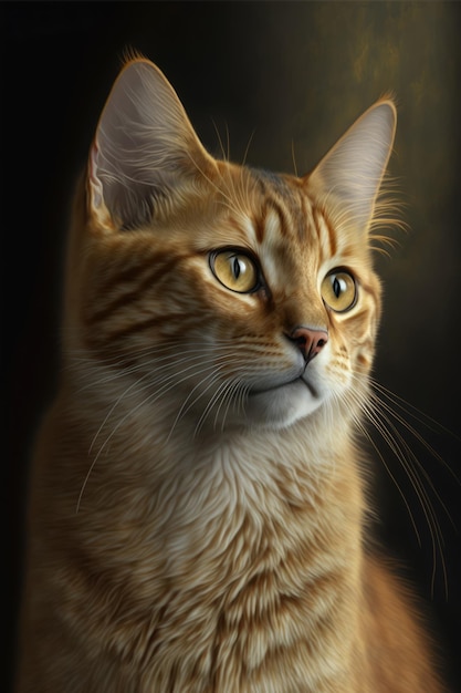Close up of white and ginger tabby cat with yellow eyes created using generative ai technology