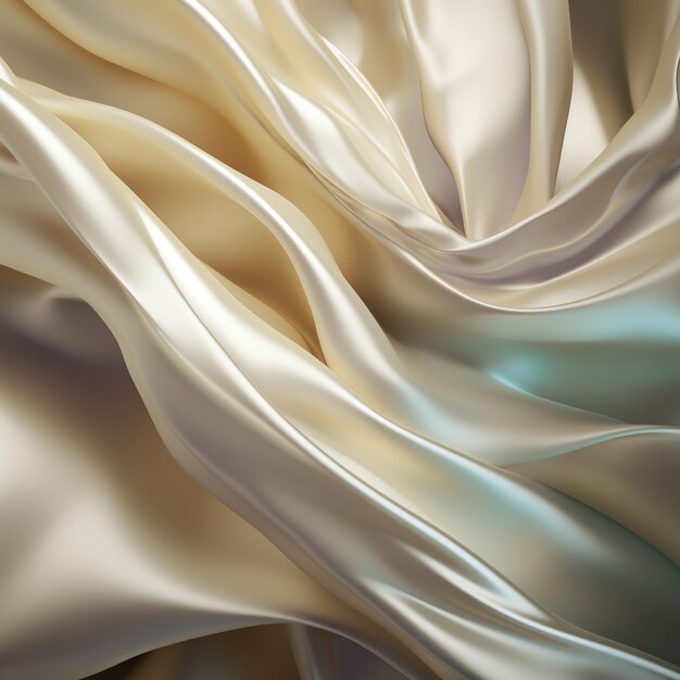 A close up of a white and gold silk fabric with a blue background generative ai