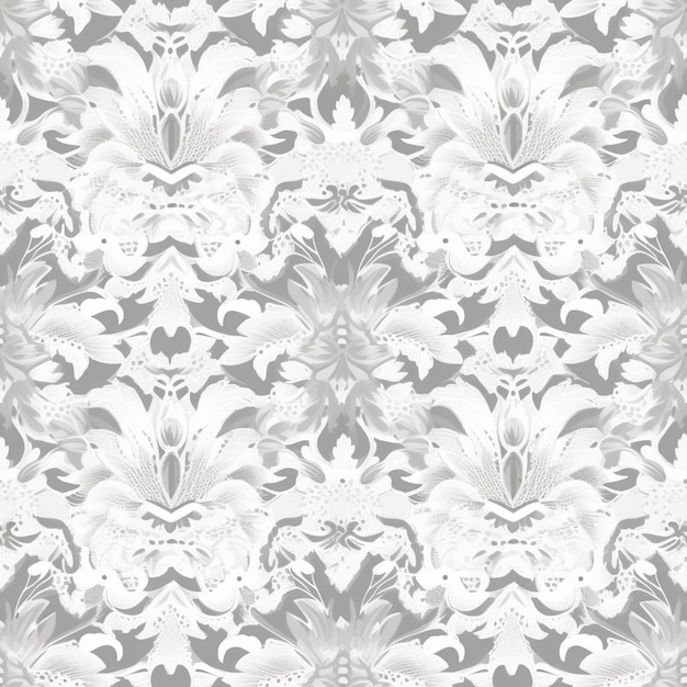 a close up of a white and gray floral pattern on a gray background generative ai