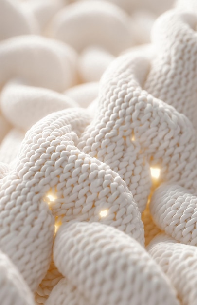 a close up of the white knitted scarf