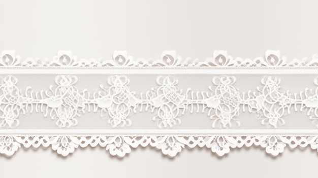 Photo a close up of a white lace border with flowers and leaves generative ai