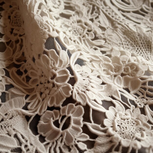 A close up of a white lace on a table cloth generative ai
