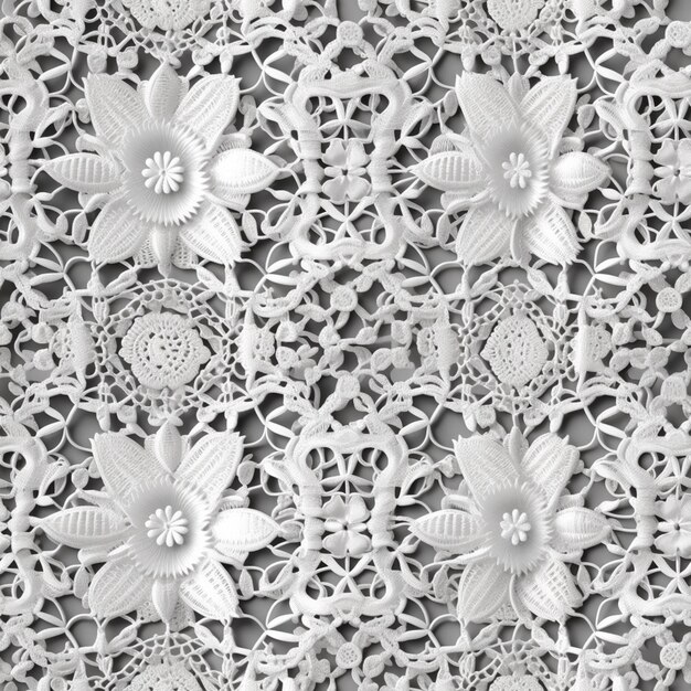 A close up of a white lace with flowers on it generative ai