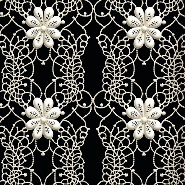 Photo a close up of a white lace with pearls on a black background generative ai