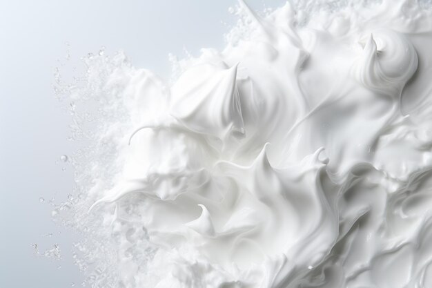 close up of a white milk splash on white background with copy space