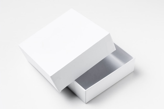 Close up white open cardboard gift box