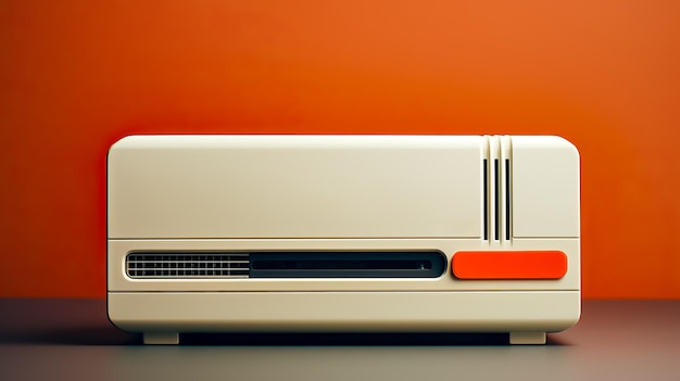Близкий взгляд на белую и оранжевую игровую систему Nintendo Wii на столе