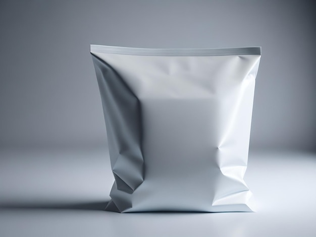 Close up of a white plastic bag on grey background 3d render